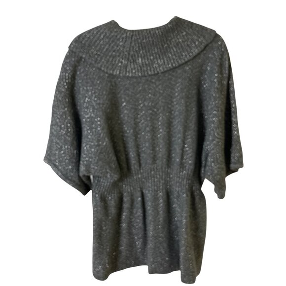 Gauge & Cable XL Gray Metallic Knit Sweater Tunic Cowl Neckline Wide Sleeves - Picture 7 of 11